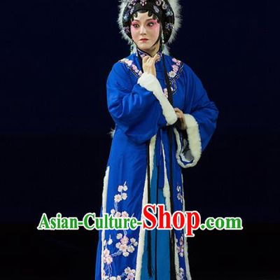 Chinese Kun Opera Distress Maiden Blue Apparels Costumes and Headdress Continue the Pipa Traditional Kunqu Opera Litteratrice Cai Wenji Dress Garment