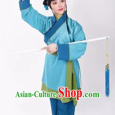 Chinese Yue Opera Young Boy Blue Apparels Zhang Yu Niang Shaoxing Opera Costumes Livehand Garment and Headwear