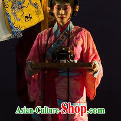 Chinese Kun Opera Palace Lady Apparels Costumes and Headdress Continue the Pipa Traditional Kunqu Opera Court Maid Dress Garment