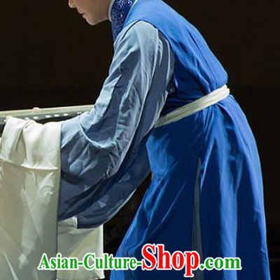 Chinese Kun Opera Elderly Female Apparels Costumes and Headdress Continue the Pipa Traditional Kunqu Opera Laodan Old Dame Blue Dress Garment