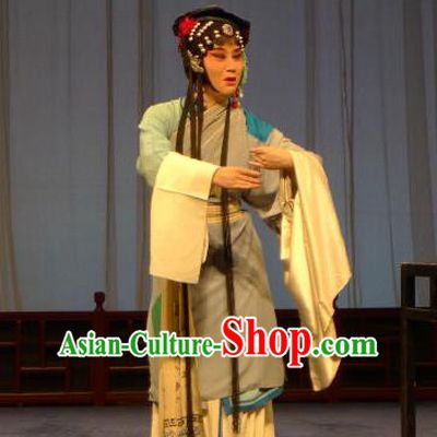 Chinese Kun Opera Poor Woman Apparels Costumes and Headdress Yan Yun Pavilion Traditional Kunqu Opera Female Beggar Dress Garment
