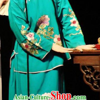 Chinese Kun Opera Hua Tan Costumes Apparels and Headdress Green Peony Traditional Kunqu Opera Actress Young Beauty Che Jingfang Dress Garment
