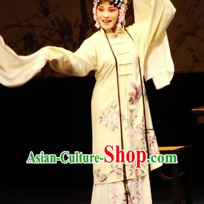 Chinese Kun Opera Young Female Costumes Apparels and Headdress Green Peony Traditional Kunqu Opera Actress Yang Wan E Dress Garment