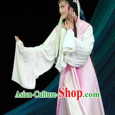 Chinese Shaoxing Opera Young Lady Actress Costumes Yu Qing Ting Wang Zhizhen Apparels Yue Opera Hua Tan Garment Taoist Nun Pink Dress and Headdress