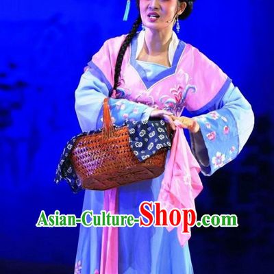 Chinese Huangmei Opera Actress Costumes Apparels and Headpieces Chuan Deng Traditional Anhui Opera Dress Young Female Garment