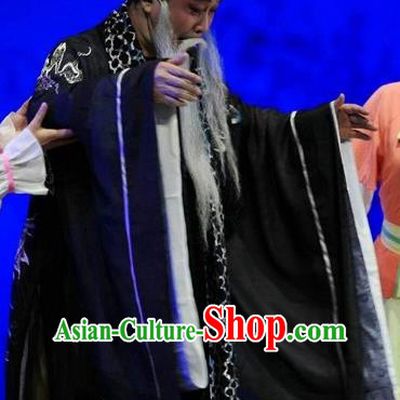 Chuan Deng Chinese Huangmei Opera Elderly Male Apparels Costumes Kunqu Opera Old Landlord Garment Clothing and Headwear