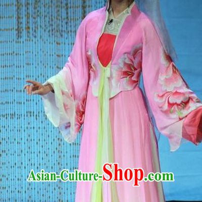 Chinese Huangmei Opera Young Lady Pink Costumes Apparels and Headdress Escaping From the Temple Traditional Anhui Opera Taoist Nun Dress Garment
