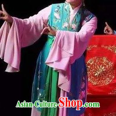 Chinese Shaoxing Opera Young Lady Maidservant Costumes The Pearl Tower Apparels Yue Opera Garment Servant Girl Actress Dress and Hair Jewelry
