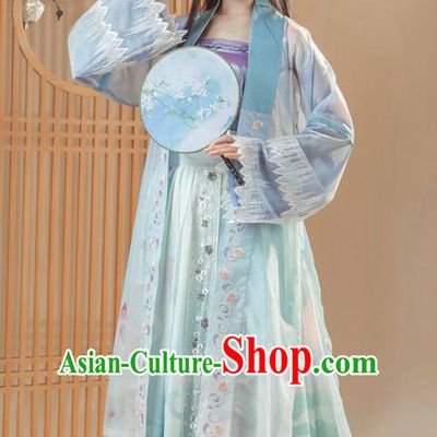 Ancient Chinese Song Dynasty Historical Costumes Traditional Young Woman Embroidered Hanfu Dress Complete Set