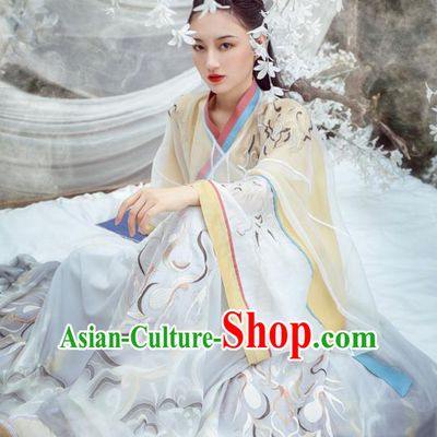 Traditional Chinese Jin Dynasty Noble Princess Historical Costumes Ancient Female Swordsman Embroidered Hanfu Dress