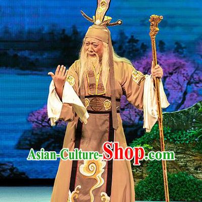 Chinese Huangmei Opera Laosheng Goddess Marriage Apparels Costumes and Headwear Kunqu Opera Locust Tree God Garment Clothing