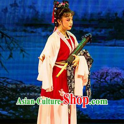 Chinese Huangmei Opera Young Lady Apparels Costumes and Headpieces Goddess Marriage Traditional Anhui Opera Dress Actress Garment