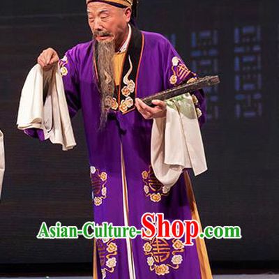 Chinese Huangmei Opera Elderly Man Garment Goddess Marriage Costumes and Headwear An Hui Opera Landlord Fu Apparels Clothing