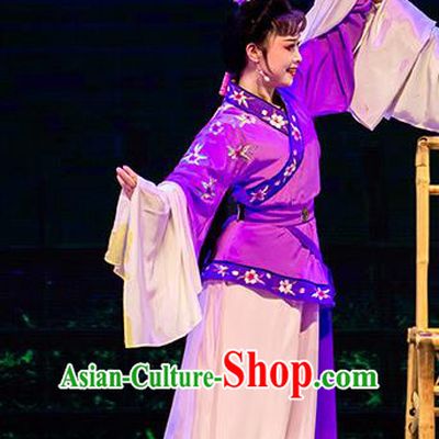 Chinese Huangmei Opera Country Woman Apparels Costumes and Headpieces Goddess Marriage Traditional Anhui Opera Young Female Dress Garment