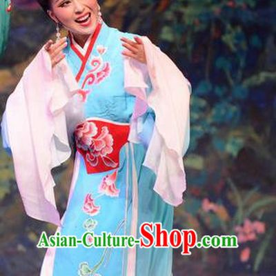 Chinese Huangmei Opera Apsara Apparels Costumes and Headpieces Goddess Marriage Traditional Anhui Opera Hua Tan Blue Dress Actress Garment