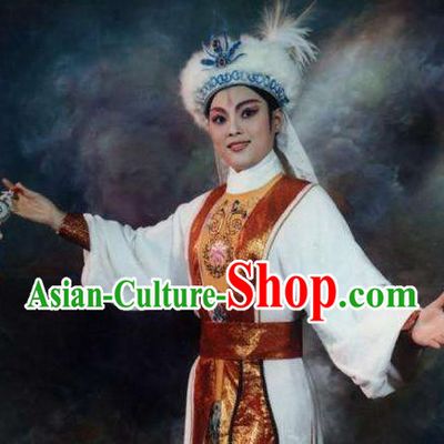 Chinese Shaoxing Opera Male Garment and Hat Classical Yue Opera Desert Prince Luo Lan Apparels Xiao Sheng Nobility Childe Costumes