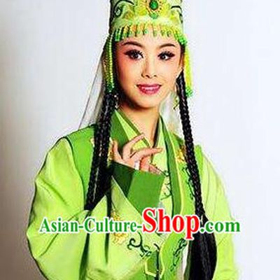 Chinese Shaoxing Opera Princess Green Dress Desert Prince Yue Opera Garment Costumes Noble Consort Apparels and Hat
