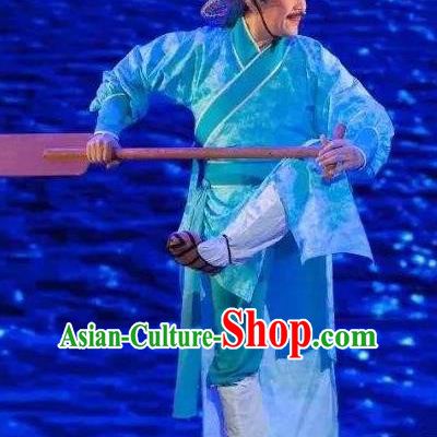Chinese Huangmei Opera Old Man Garment Taibai Drunk Costumes and Hat An Hui Opera Laosheng Apparels Boatman Clothing