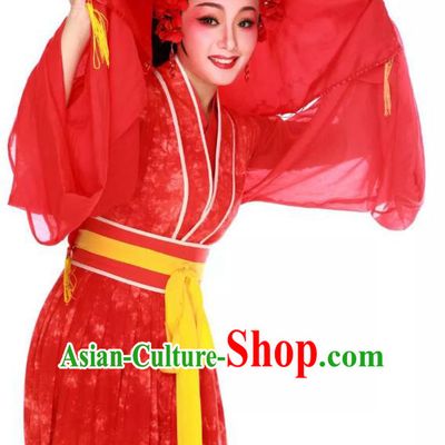 Chinese Huangmei Opera Bride Wedding Costumes and Headdress Taibai Drunk Traditional Anhui Opera Actress Red Dress Garment Apparels