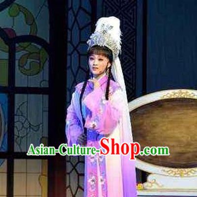 Chinese Shaoxing Opera Diva Purple Dress Desert Prince Yue Opera Garment Costumes Rani Princess Apparels and Headwear