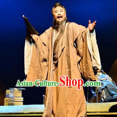 Chinese Huangmei Opera Elderly Male Costumes and Headwear Li Shizhen An Hui Opera Laosheng Apparels Old Man Clothing