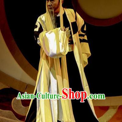 Chinese Huangmei Opera Taoist Priest Costumes and Headwear Li Shizhen An Hui Opera Laosheng Apparels Master Clothing