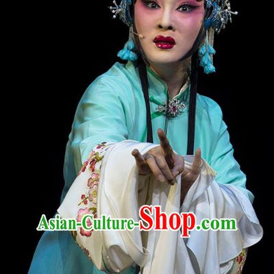 Chinese Huangmei Opera Young Woman Garment Costumes and Headpieces Luo Pa Ji Traditional Anhui Opera Hua Tan Chen Saijin Dress Apparels