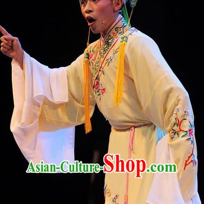 True and False Groom Chinese Huangmei Opera Young Man Costumes and Headwear An Hui Opera Scholar Mo Cai Apparels Clothing