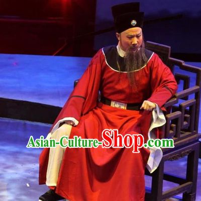Chinese Huangmei Opera Song Dynasty Official Costumes and Headwear An Hui Opera Laosheng Apparels Elderly Man Poet Su Dongpo Clothing