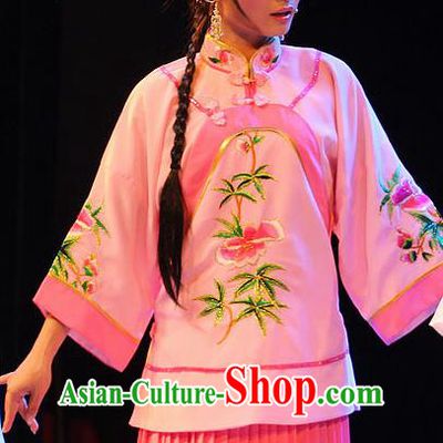 Chinese Huangmei Opera Servant Girl Pink Garment Costumes and Headpieces True and False Groom Traditional Anhui Opera Young Lady Dress Apparels