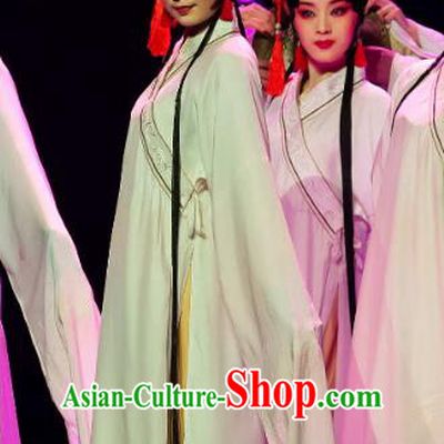 Chinese Huangmei Opera Female Dance Garment Costumes and Headdress Ji Mo Han Qing Traditional Anhui Opera Young Lady Dress Apparels