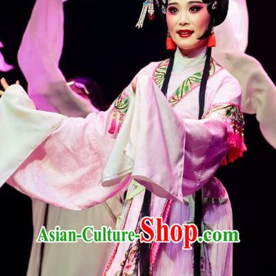 Chinese Huangmei Opera Diva Actress Garment Costumes and Headdress Ji Mo Han Qing Traditional Anhui Opera Young Lady Zhu Xiu Dress Apparels