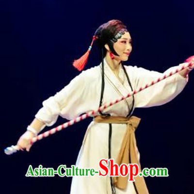 Chinese Huangmei Opera Swordsplay Female Garment Costumes and Headdress Ji Mo Han Qing Traditional Anhui Opera Swordswoman Dress Apparels