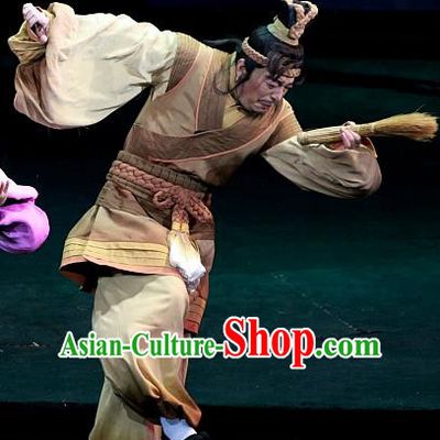 Chinese Huangmei Opera Farmer Xiao Qiao Chu Jia Costumes and Headwear An Hui Opera Civilian Male Apparels Clothing
