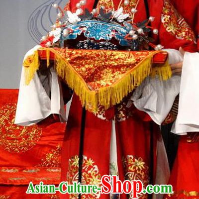 Chinese Shaoxing Opera Bride Red Dress The Jade Hairpin Yue Opera Hua Tan Costumes Apparels Actress Wedding Garment and Hair Ornaments