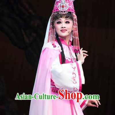 Chinese Shaoxing Opera Diva Pink Dress Desert Prince Yue Opera Garment Costumes Rani Consort Apparels and Headwear