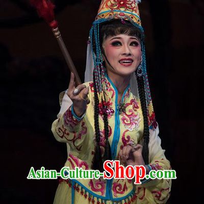 Chinese Shaoxing Opera Rani Yellow Dress Desert Prince Yue Opera Garment Costumes Princess Consort Apparels and Hat