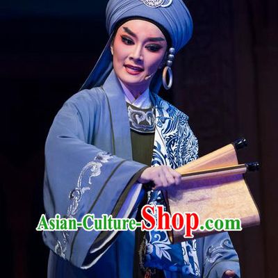 Chinese Shaoxing Opera Swordsman Blue Garment Classical Yue Opera Desert Prince Niche Luo Lan Apparels Young Male Costumes and Headpiece
