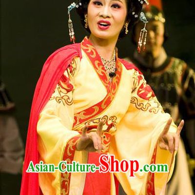 Chinese Huangmei Opera Actress Yu Mei Qing Chou Garment Queen Costumes and Headpieces Traditional Anhui Opera Empress Dress Apparels