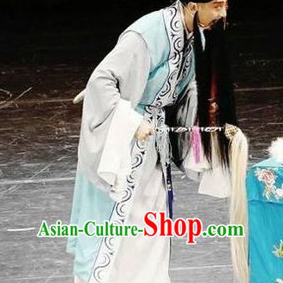 Chinese Huangmei Opera Taoist Lv Dongbin Costumes and Headwear Xi Mu Dan An Hui Opera Laosheng Apparels Elderly Male Clothing