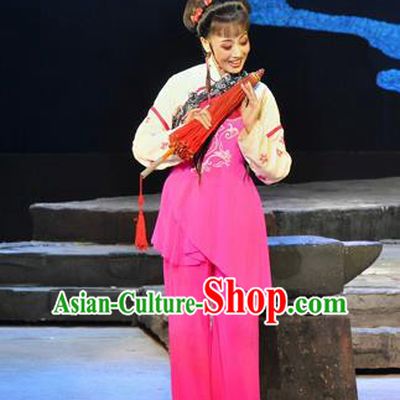 Chinese Huangmei Opera Garment Costumes and Headpieces Chun Jiang Yue Traditional Anhui Opera Young Lady Dress Apparels