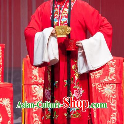 Chinese Ping Opera Bride Geng Niang Costumes Apparels and Headpieces Traditional Pingju Opera Young Female Red Dress Wedding Garment