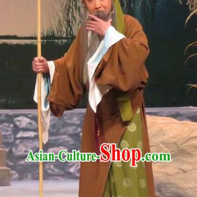Geng Niang Chinese Ping Opera Old Man Costumes and Headwear Pingju Opera Elderly Man Apparels Laosheng Clothing