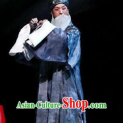 Xin Ting Lei Chinese Ping Opera Laosheng Costumes and Headwear Pingju Opera Prime Minister Wang Dao Apparels Old Man Clothing