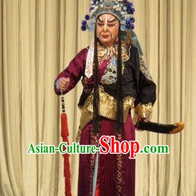 Zhu Hen Ji Chinese Ping Opera Soldier Costumes and Headwear Pingju Opera Jing Role Apparels Clothing