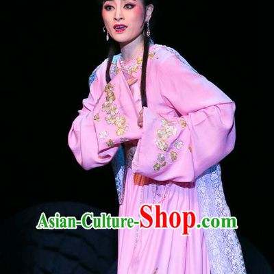 Chinese Huangmei Opera Young Girl Garment Costumes and Headpieces Traditional Anhui Opera Dream of Red Mansions Actress Lin Daiyu Dress Apparels