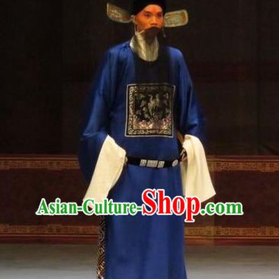 Zhen Zhu Shan Chinese Ping Opera Elderly Male Costumes and Headwear Pingju Opera County Magistrate Apparels Clothing