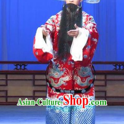 Zhu Hen Ji Chinese Ping Opera Old Man Costumes and Headwear Pingju Opera Elderly Male Apparels Official Robe Clothing