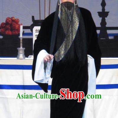 Zhu Hen Ji Chinese Ping Opera Old Male Costumes and Headwear Pingju Opera Laosheng Apparels Elderly Man Robe Clothing