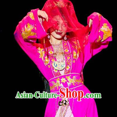 Chinese Huangmei Opera Young Lady Garment Costumes and Headpieces Traditional Anhui Opera Diva Dream of Red Mansions Xue Baochai Rosy Dress Apparels